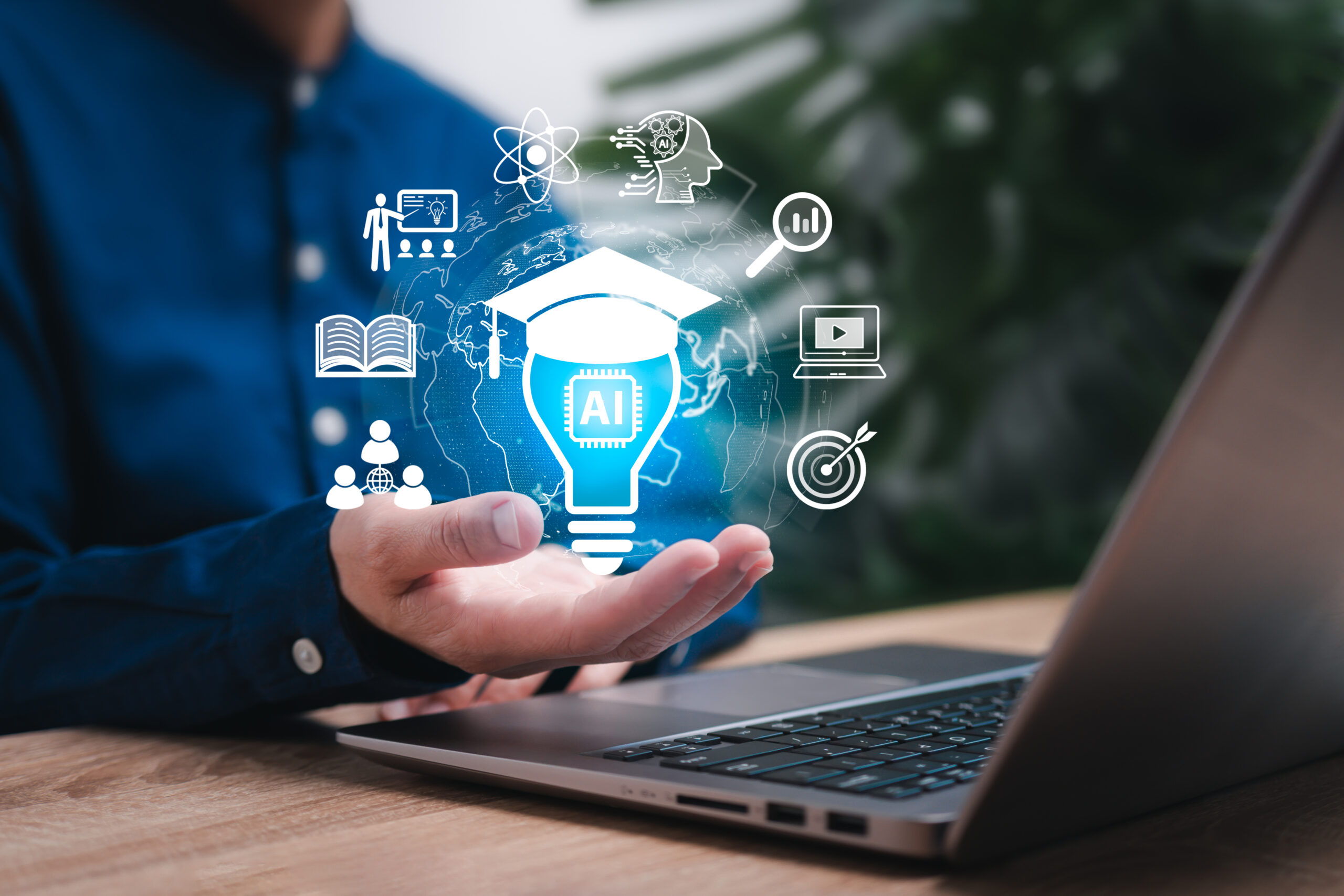 Ordinateur avec une icone AI